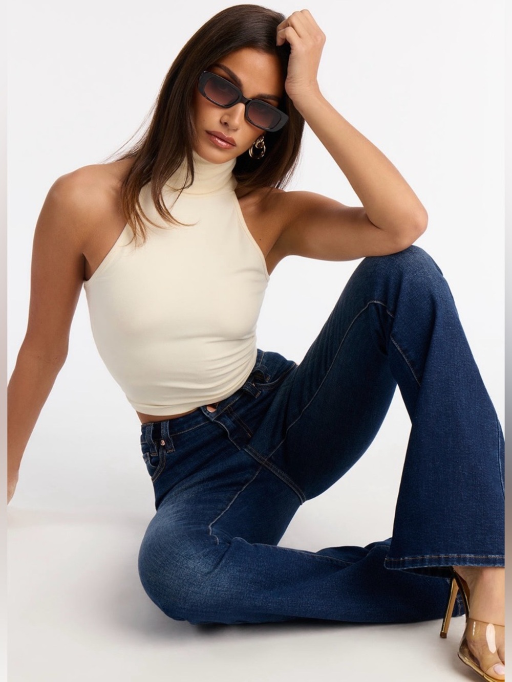 Dark Wash Denim Flare Jeans with stretch
